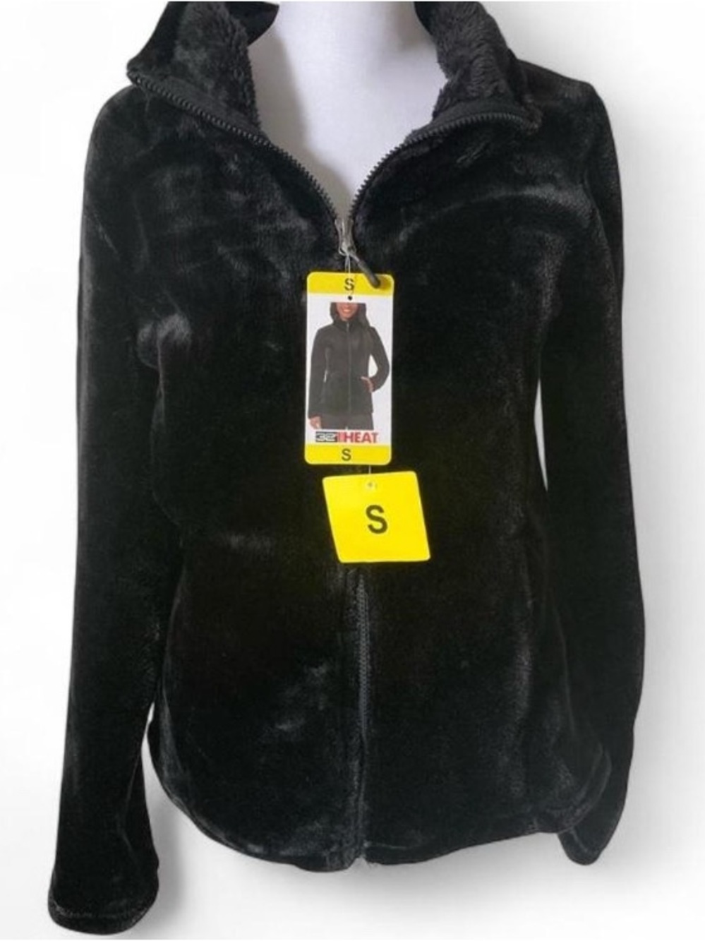 32 Degrees Heat Black Faux Fur Collared Light Jacket size Small - Picture 2 of 7